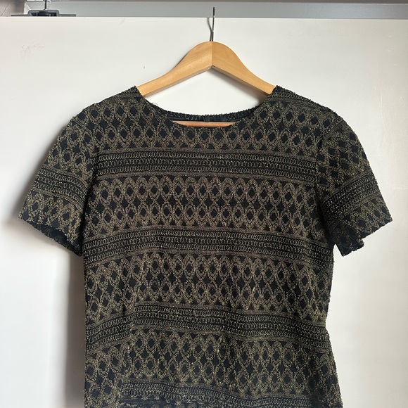 Heavenly Tops - Y2k Black and Green Sheer Woven  Short Sleeve Top